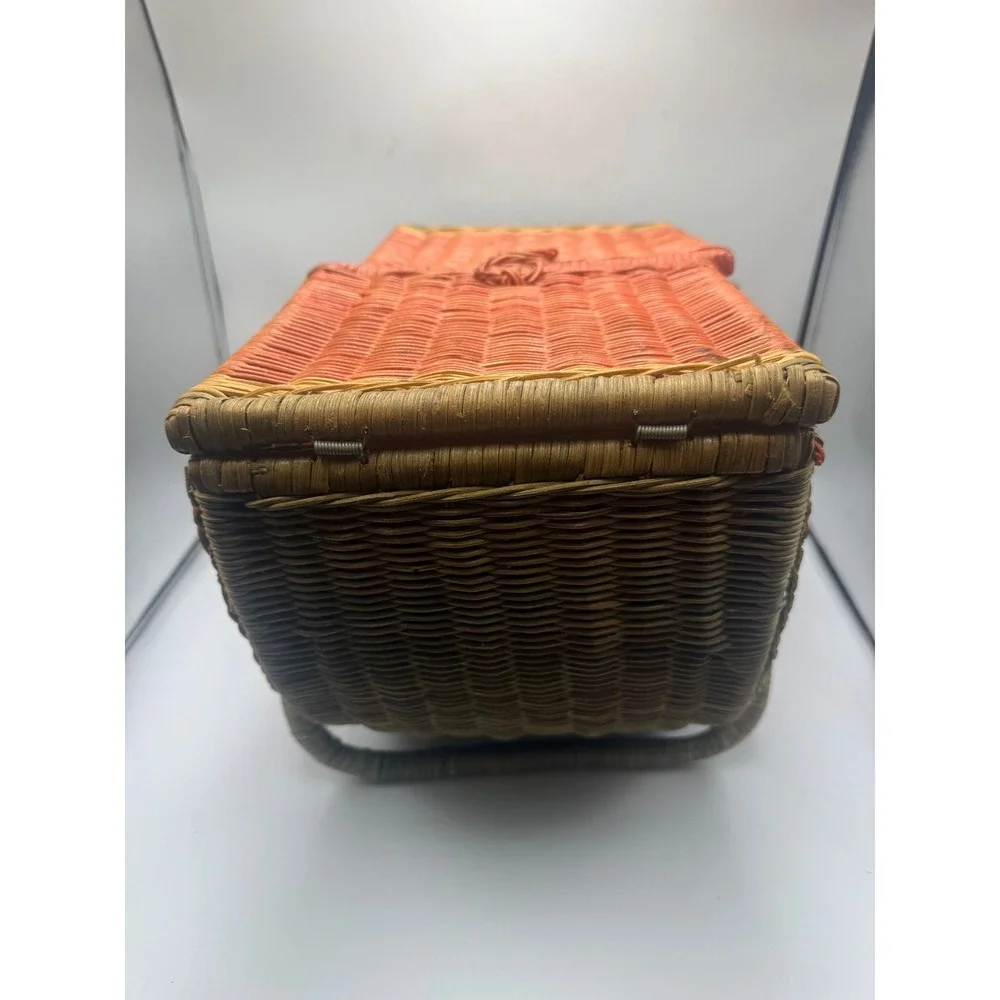 Vintage Wicker Watermelon Picnic Basket Fruit Print Lining Summer Tote Bag